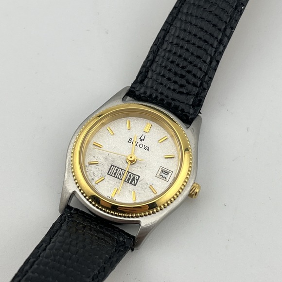 Bulova Hersey's Watch‎ Women 25mm Case Black Leather Band- New Battery - Picture 5 of 9